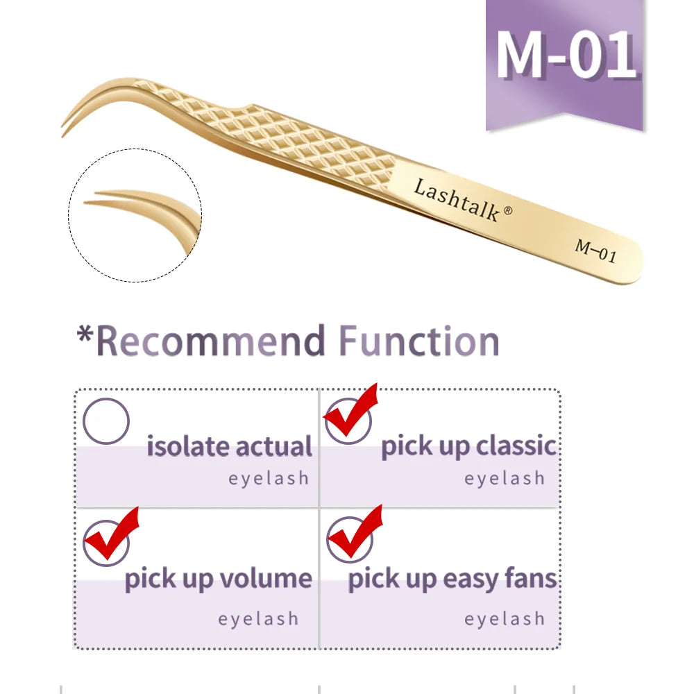 Fiber Tip Eyelash Extension Tweezers - Stainless Steel, Anti-Slip Diamond Grip, Pearl Gold dylinoshop