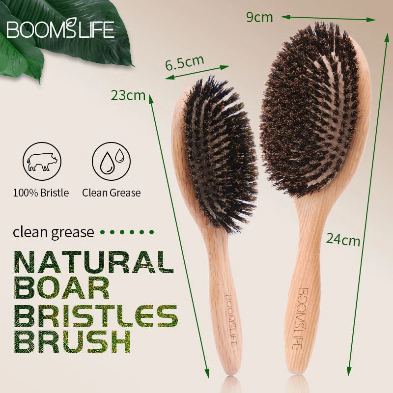BOOMSLIFE Boar Bristle Hair Brush Women Combs for Hair Wood HairBrush Detangle Straightener Brush Hair Comb Barber Accessories dylinoshop