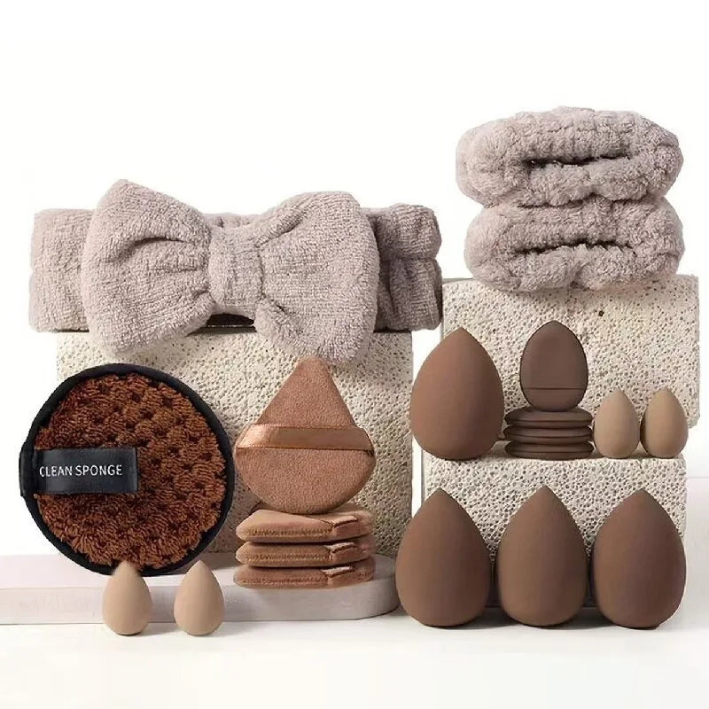 20/40Pcs Makeup Brushes and Sponges Set, Brown Makeup Puff, Beauty Egg, Headband, Wristband Remover Kit, Makeup Tool, Gift,
