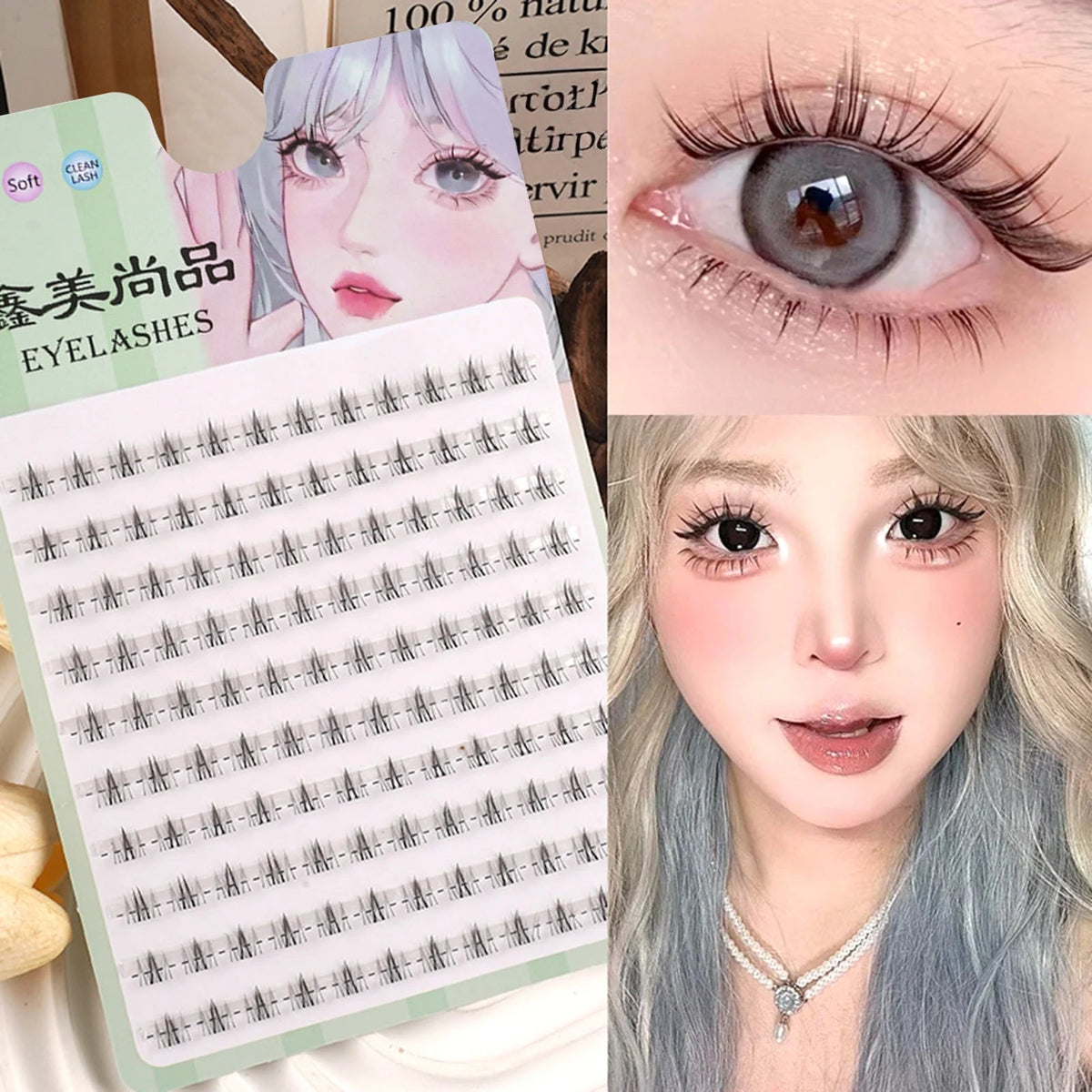 Lower Lash Clusters, V-Shaped, 10-Row Natural False Eyelashes dylinoshop
