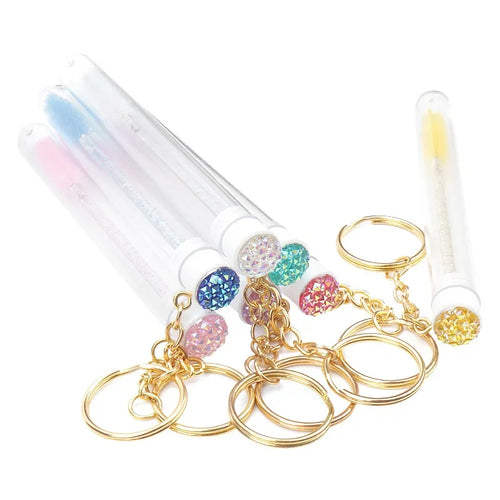 10-Pack Mascara Wand Brushes with Keychain Tube Case - Nylon Lash & Brow Applicators