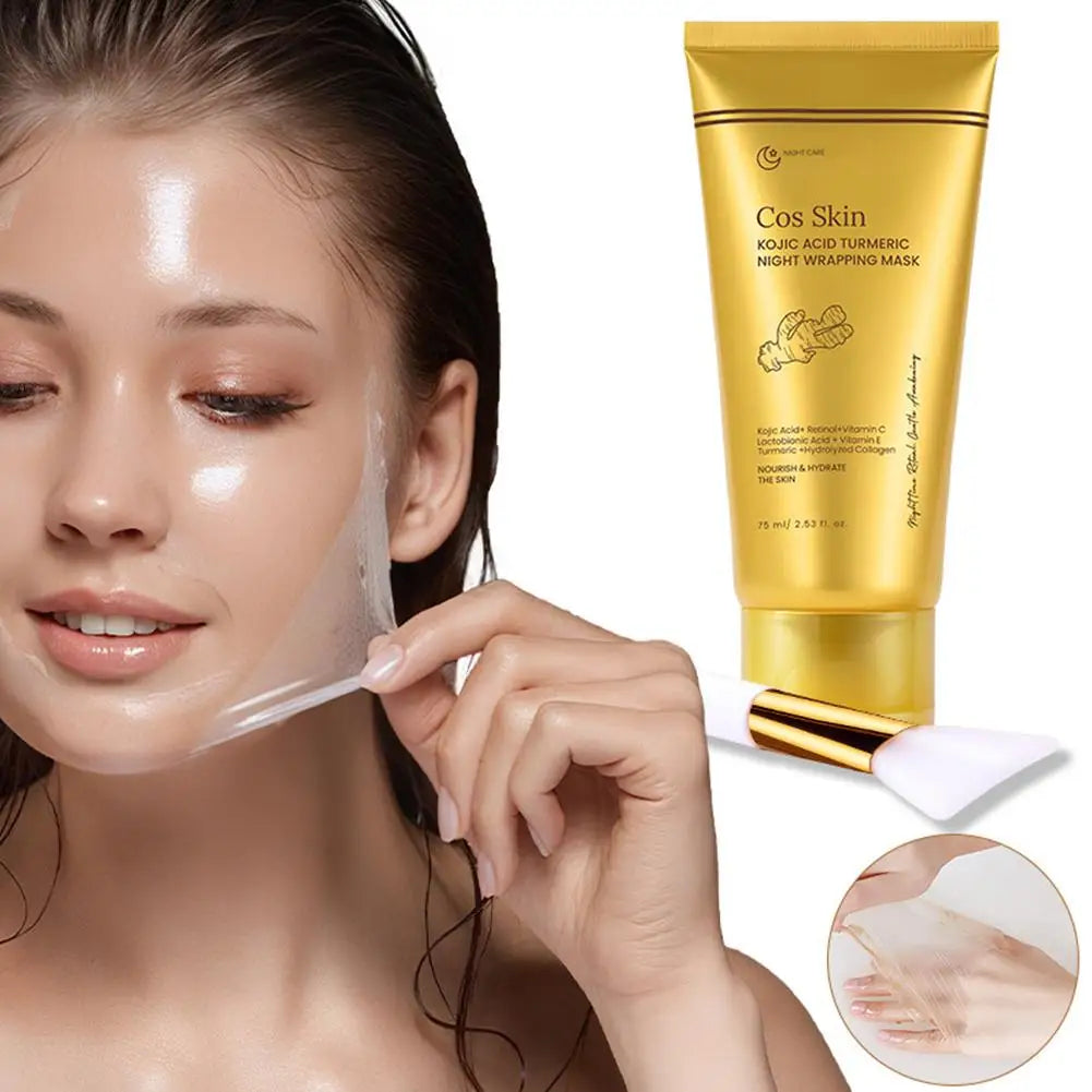 Kojic Acid Turmeric Overnight Wrapping Peel Off Mask Kit Nourish Hydrolyzed Collagen Glowing Skin Refresh Skin Firming Skincare 