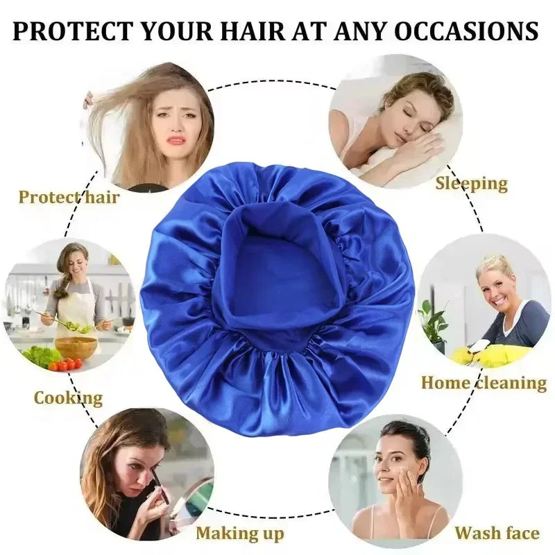 1pcs Soft Silk Satin Lined Bonnet Large Satin Hair Bonnet Household Sleep Shower Cap Hair Wrap Cover for Long Hair Salon Tool dylinoshop