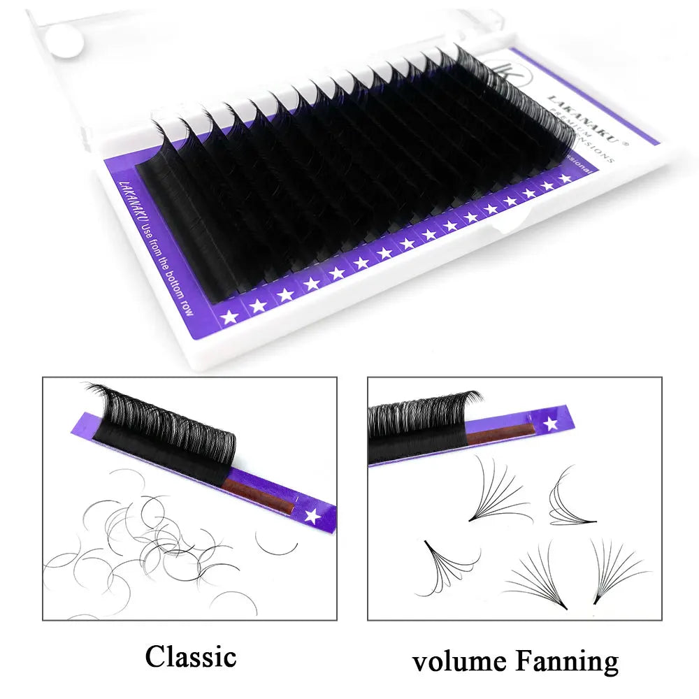 LAKANAKU Individual Lashes Matte Eyelash Extension Silk Lashes Russian Volume Classic Eyelash Extensions for Makeup