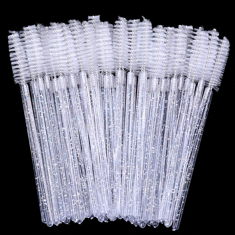 50pcs Disposable Eyelash Brushes Crystal Eye lash Mascara Wands Glitter Lash Comb Spoolies Micro Makeup Applicators