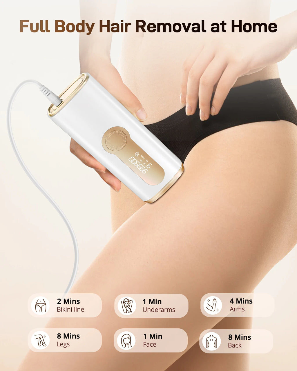 IPL Hair Removal Device with Ice Cooling – 3-in-1 Photoepilator for Face & Body