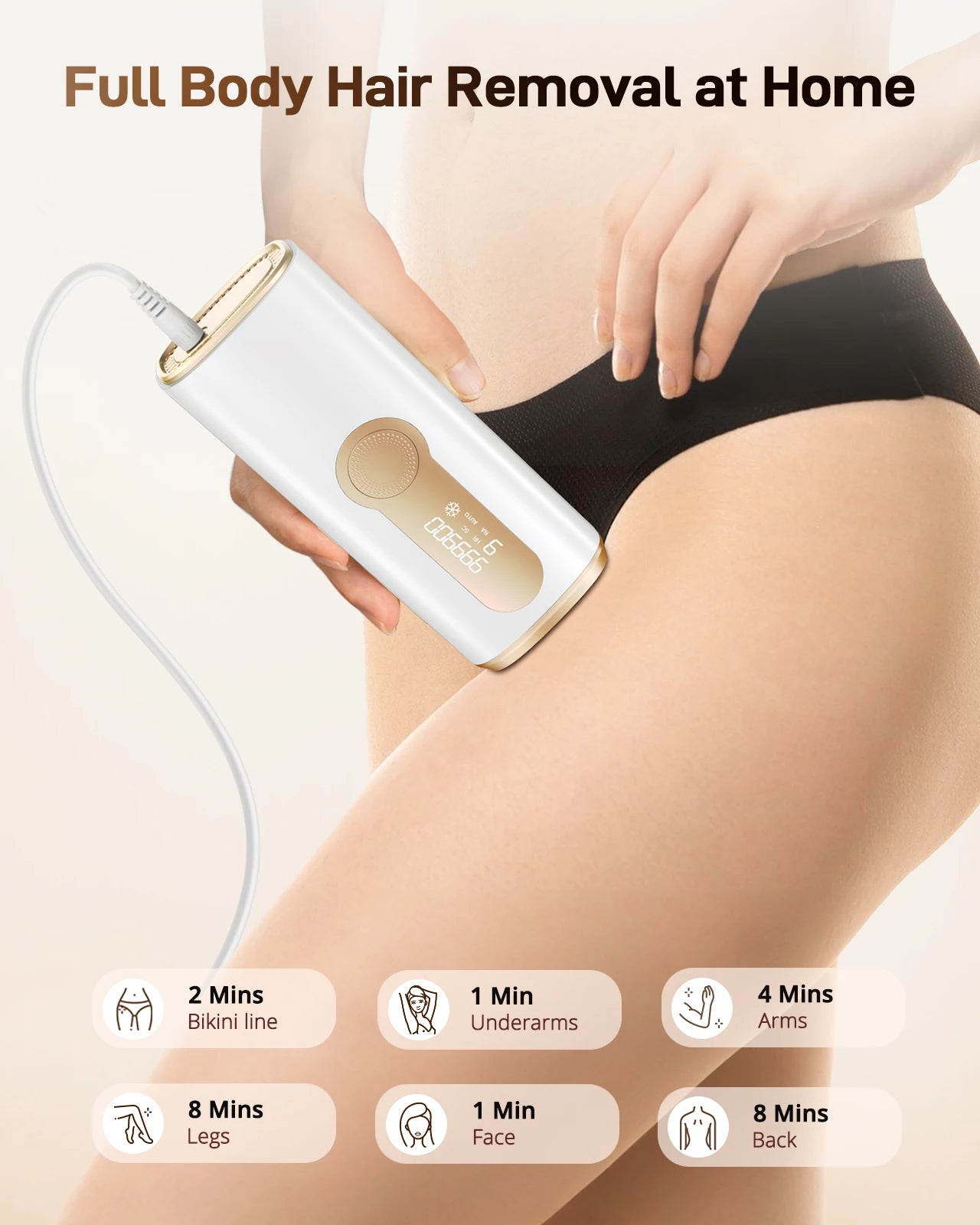 IPL Hair Removal Device with Ice Cooling – 3-in-1 Photoepilator for Face & Body