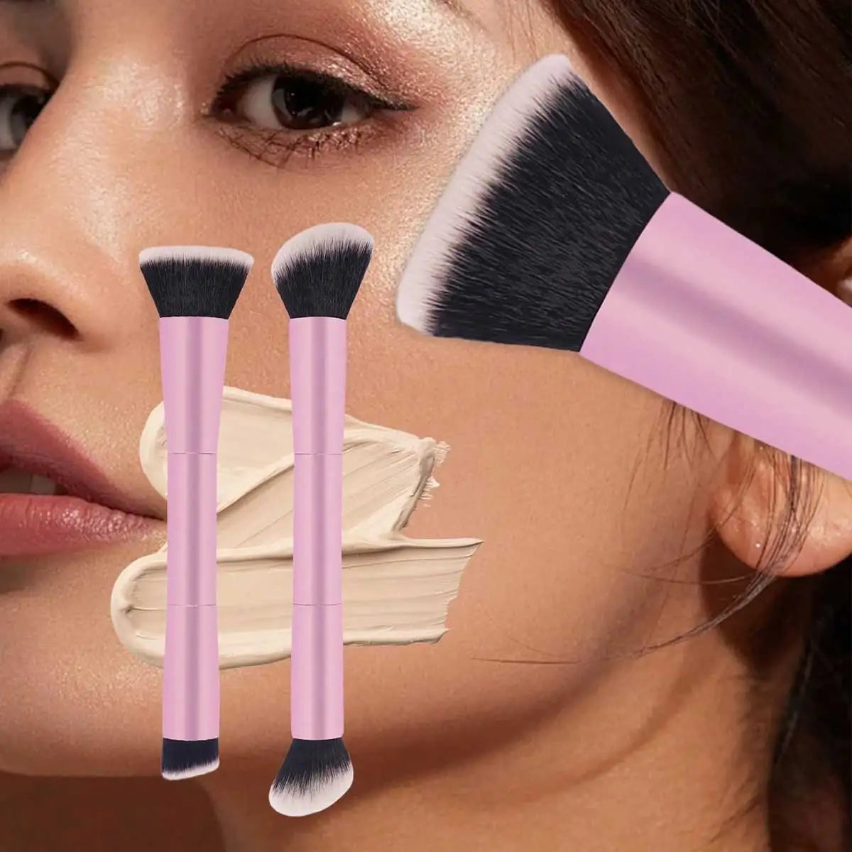 2pcs Professional Dual-Head Makeup Brushes, Powder Brush, Blush Brush, Cosmetic Tools, Soft Fibers, Easy To Carry, Travel Brush,