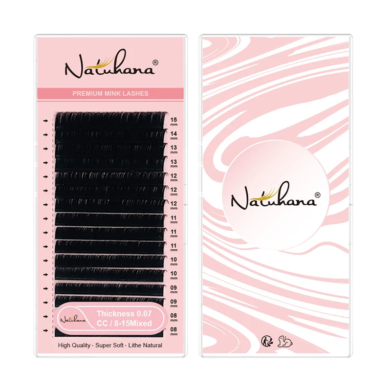 NATUHANA Mink Lashes Mix 8~15 mm 16 Lines Handmade Korean PBT Eyelash Extension Natural Soft Faux Lash Extension Supplies Makeup