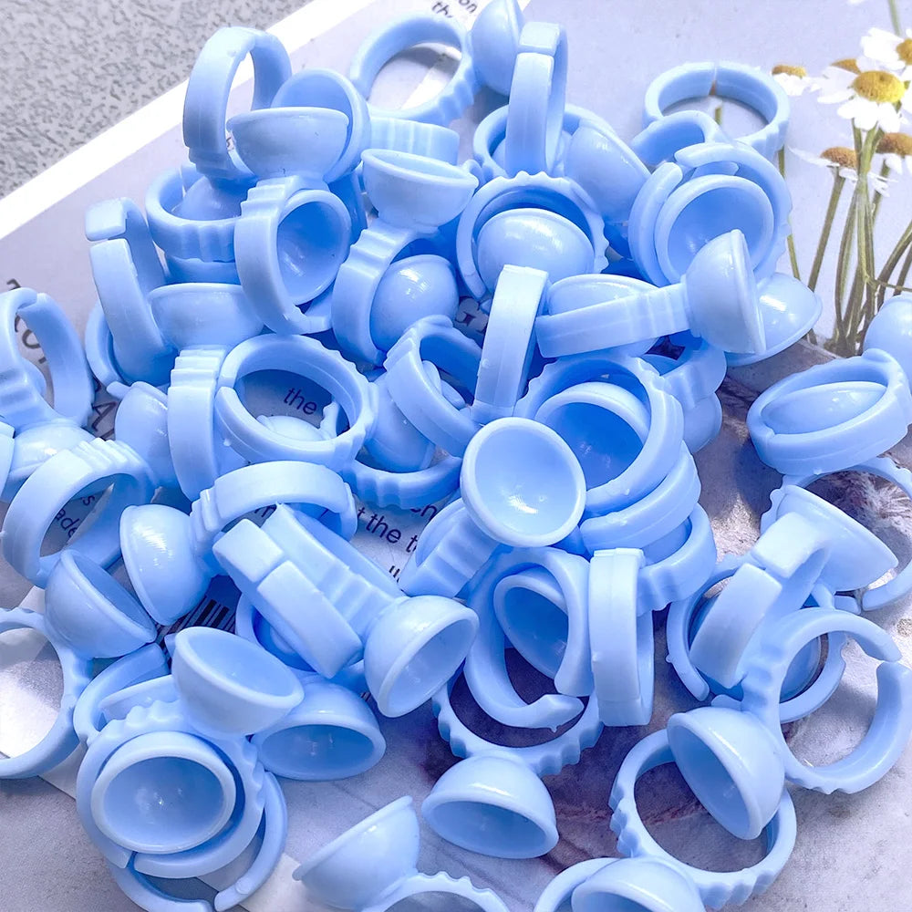 100Pcs Glue Rings Beauty Eyelash Extension Glue Cups Pink Delay Cup Grafting Eyelash Makeup Tool Tattoo Adhesive Pigment Cups