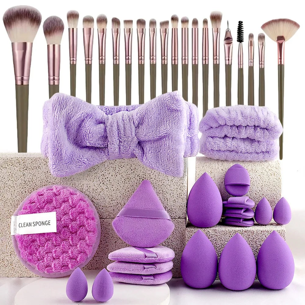 Makeup Brush Set with Headband & Wristband – Soft Synthetic Bristles dylinoshop
