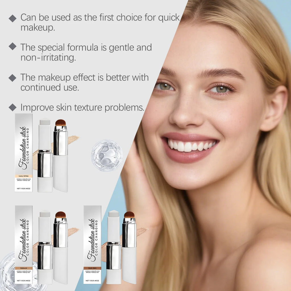 Foundation Make-Up Stick Double Head with Brush 3 Colors Lightweight Moisturizing Brighten Matte Concealer 2IN1 Foundation Stick
