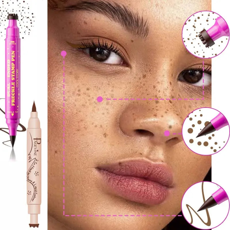 Double-end Freckles Stamp Pen Makeup 3-IN-1 Eyeliner Freckle Seal Waterproof Face Concealer Contour Natural Brown Freckle Makeup