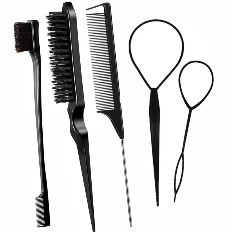 5Pcs Hairdressing Comb Set Pointed Tail Comb Dual Head Eyebrow Brush Triple Row Hair Coiler Salon Styling Tools dylinoshop