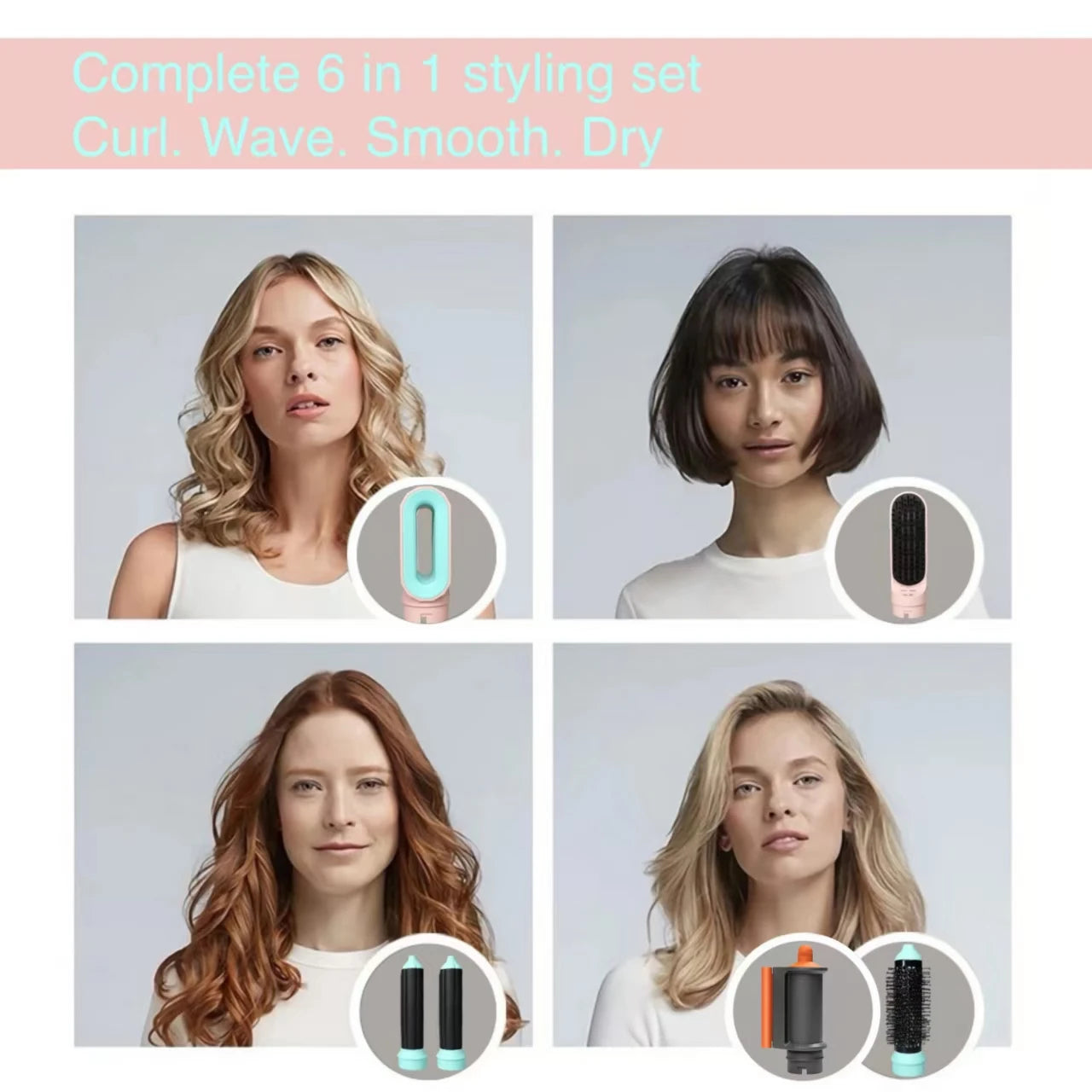 6-in-1 Multifunctional Hot Air Styling Brush with Curling Barrel