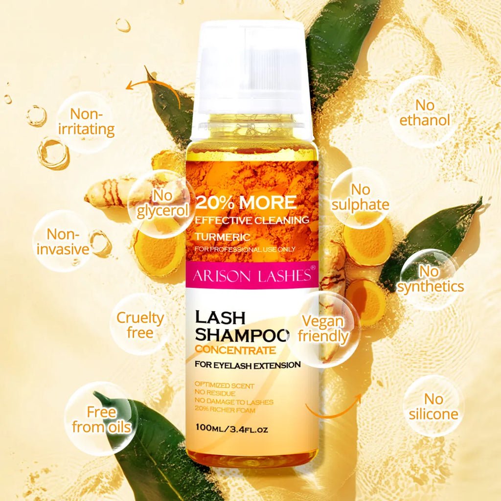 ARISON 100ml Lash Shampoo Concentrate No Stimulation Lash Cleanser DIY Professional Eyelash Extension Bath Foam Makeup Remover