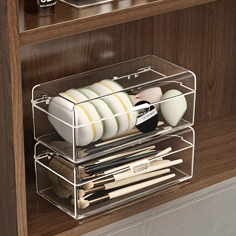 Transparent Cosmetic Organizer with Lid,Durable Makeup Storage Box Suitable for Lipstick,Eyeshadow,Brushes,Portable Vanity Case