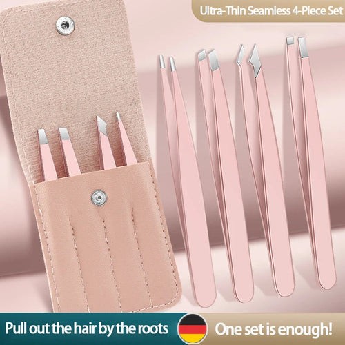 4-Piece Stainless Steel Eyebrow & Lash Tweezer Set dylinoshop