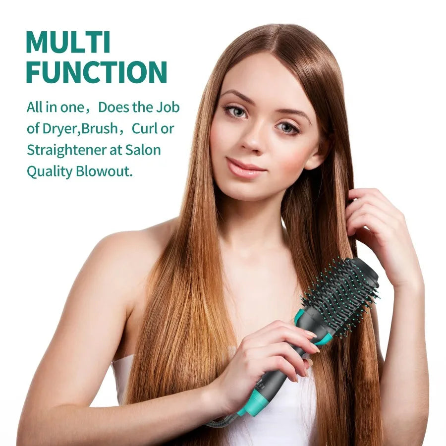 4-in-1 Hot Air Styling Brush with Rotating Ceramic Barrel - Dries, Curls, Straightens & Volumizes