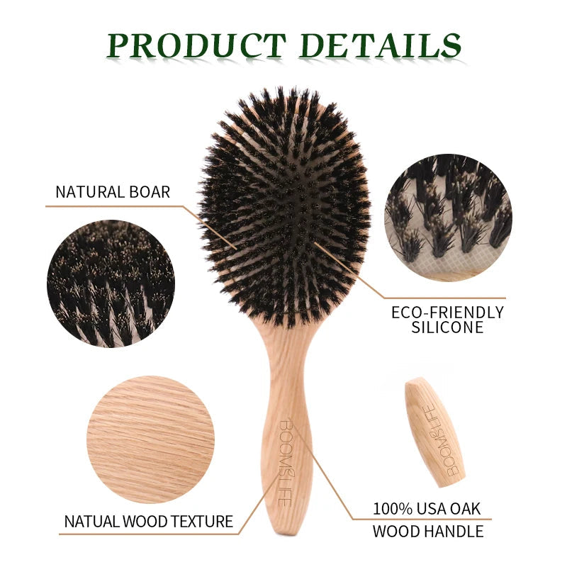 BOOMSLIFE Boar Bristle Hair Brush Women Combs for Hair Wood HairBrush Detangle Straightener Brush Hair Comb Barber Accessories dylinoshop