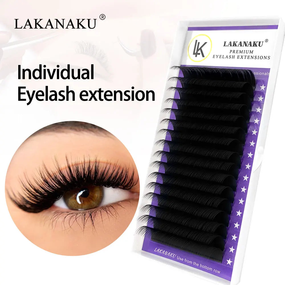 LAKANAKU Individual Lashes Matte Eyelash Extension Silk Lashes Russian Volume Classic Eyelash Extensions for Makeup