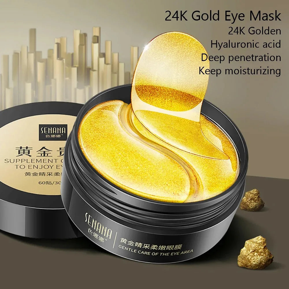 60 Pieces of Gold Hyaluronic Acid Repair Eye Mask Moisturizing and Firming Eye Patches Korean Skincare Crystal Eye Mask 