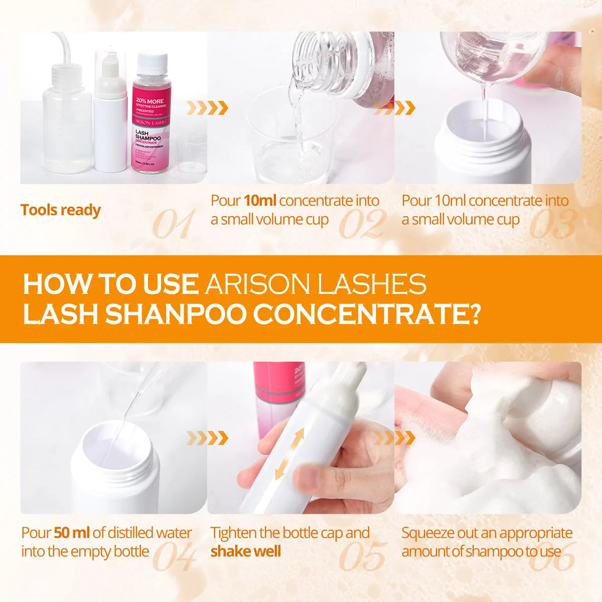 ARISON 100ml Lash Shampoo Concentrate No Stimulation Lash Cleanser DIY Professional Eyelash Extension Bath Foam Makeup Remover