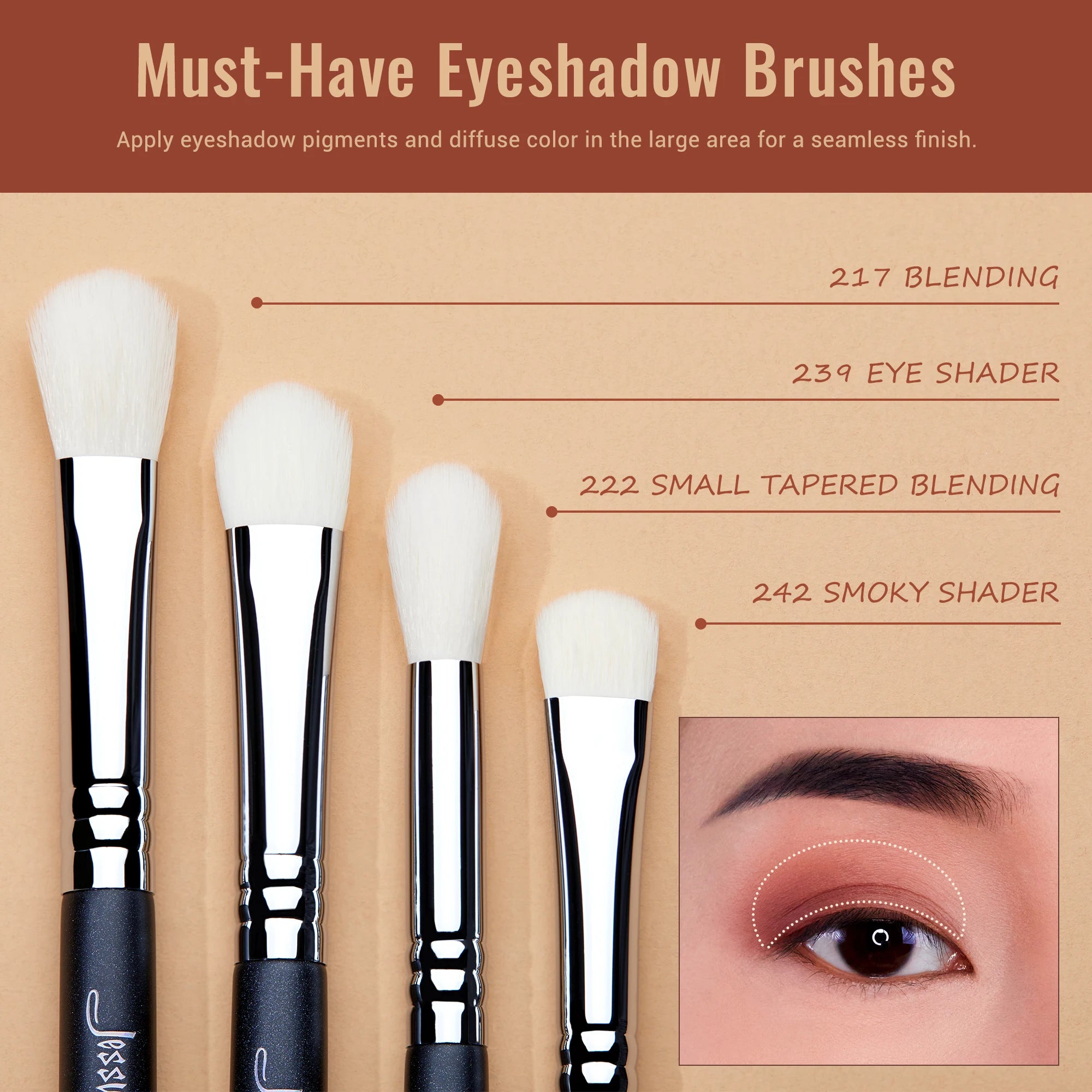 Jessup Eyes Brushes Set, Eyeshadow Makeup Brush, Premium Synthetic Blending Shader Crease T340