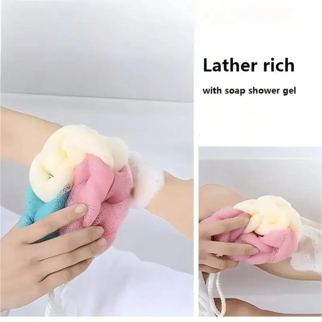 1pc Colour Block Bath Balls Mesh Foaming Sponge Bath Strips Adult Back Body Rubbing Towels Mud Rubbing Bath Towels Supplies