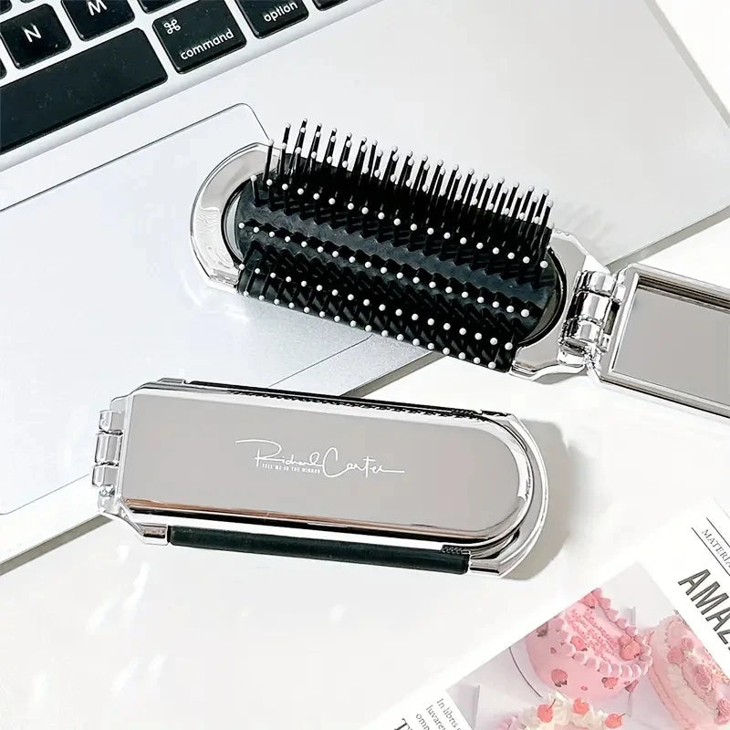 CALIYI 1PCS Folding Mini Pocket Hair Comb with Mirror Portable Massage Comb Brush for Salon Travel Outdoor Makeup Styling Tools dylinoshop