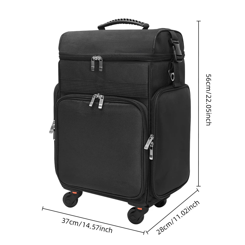 Pro Beauty Organizer Trolley Case- Makeup/Hairdresser/Barber Multifunctional Toolbox with Wheels Canvas Storage Case Pull Handle