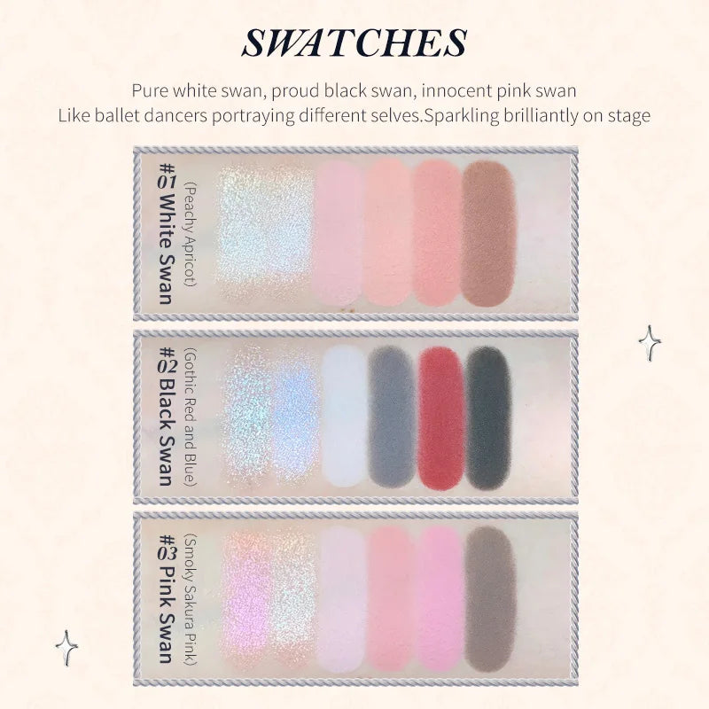 Flower Knows Swan Ballet Series Six-Color Makeup Palette Delicate Matte Glow Shimmer