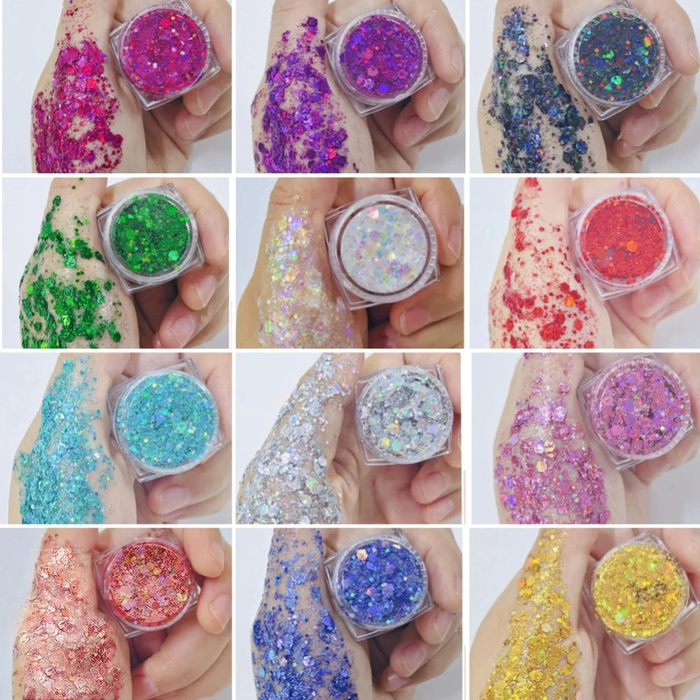6 Color Face Glitter No Glue Needed Body Glitter Gel Set Cosmetic Hair Glitter Festival Makeup for Christmas Parties Halloween