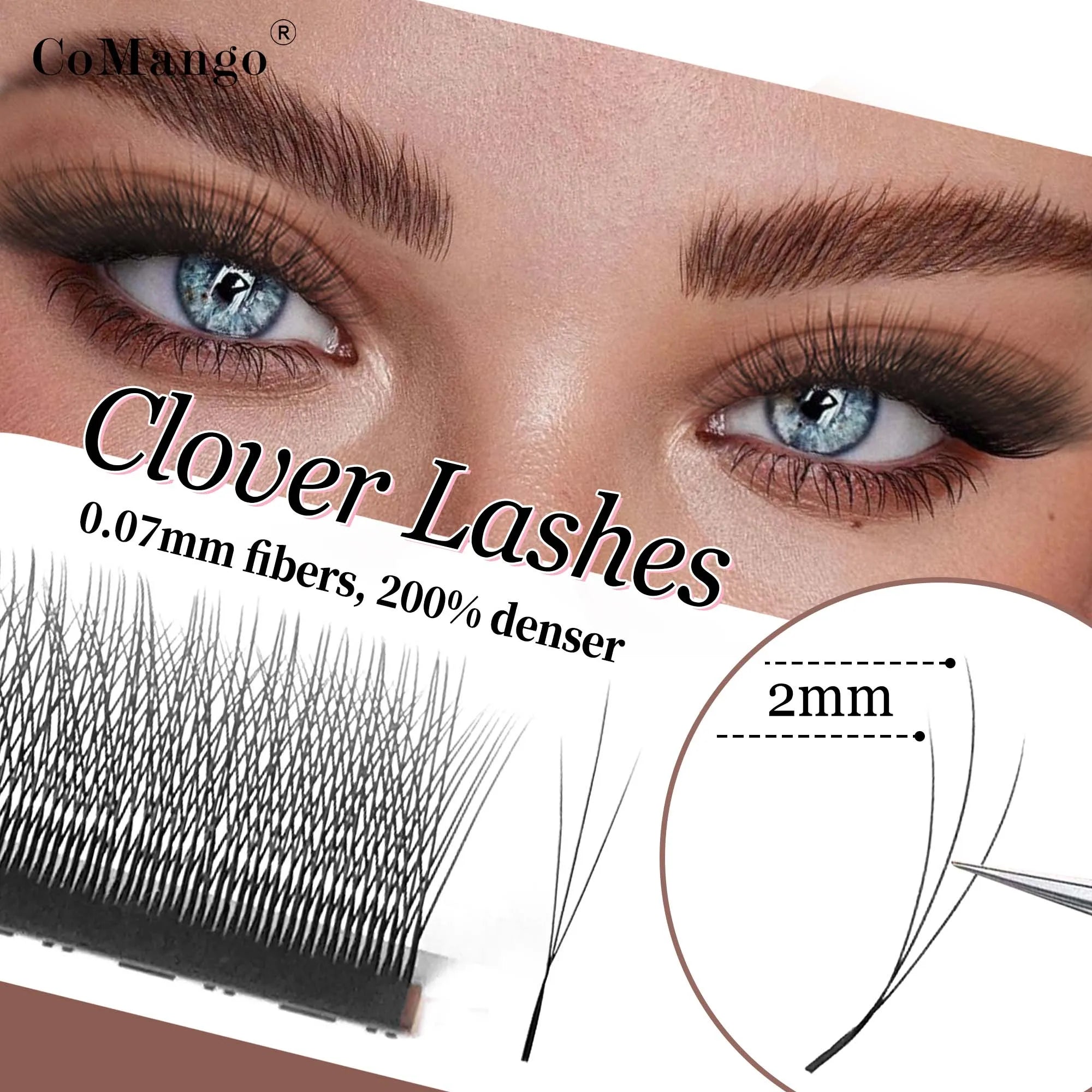 CoMango W Shape Eyelash Extensions Narrow 3D W Spark Clover Lashes Premade Volume Fan Faux Mink Eyelashes Makeup