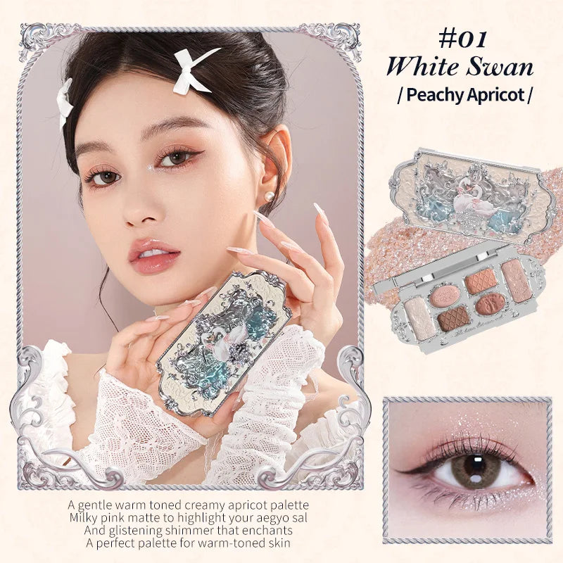 Flower Knows Swan Ballet Series Six-Color Makeup Palette Delicate Matte Glow Shimmer dylinoshop