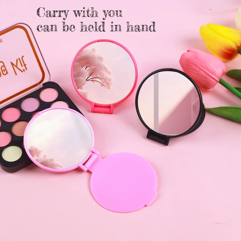 50pcs Mini Foldable Round Makeup Mirror - Portable Compact Travel Mirror for Women, Polished Glass Surface,Floor Mount
