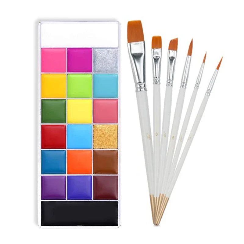 20-Color Face & Body Paint Kit – Halloween & Cosplay Makeup with Brushes dylinoshop