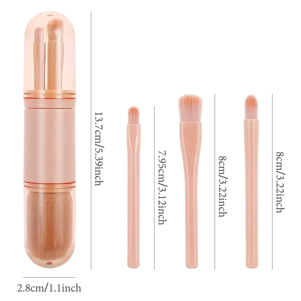 4in1 Travel Makeup Brushes Set Retractable Kabuki Brush and 3 Small Brushes For Eye With Soft Bistles Small Portable For Touchup