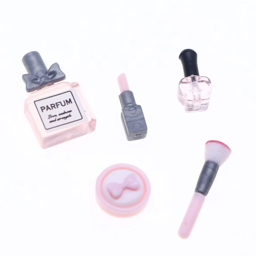 5 Pieces/Set of Dollhouse Mini Makeup Set: 1/12 Mini Lipstick Perfume Puff Nail Polish Makeup Brush Model OB11 Accessories