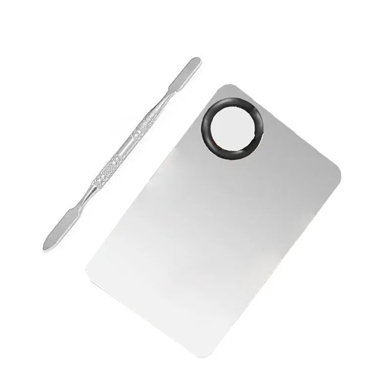 2pcs Makeup Palette Stainless Foundation Tray Mixing Makeup Palette Cosmetic Beauty Spatula Makeup Artist Equipment CZYJ02