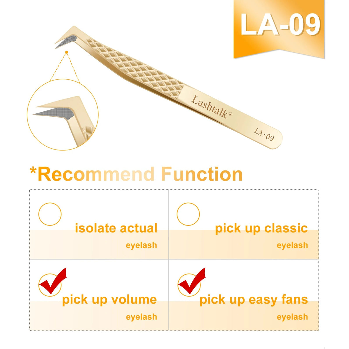 Fiber Tip Eyelash Extension Tweezers - Stainless Steel, Anti-Slip Diamond Grip, Pearl Gold dylinoshop