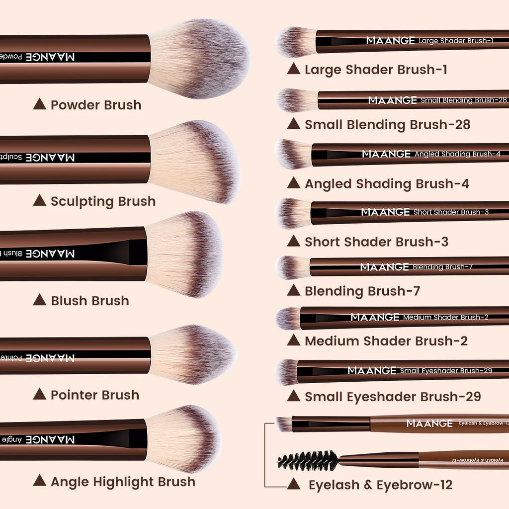 MAANGE 13pcs Premium Synthetic Hairs Makeup Brushes Soft Gentle for Foundation Eyeshadow Powder with 2pcs Air Cushion Puffs Kit