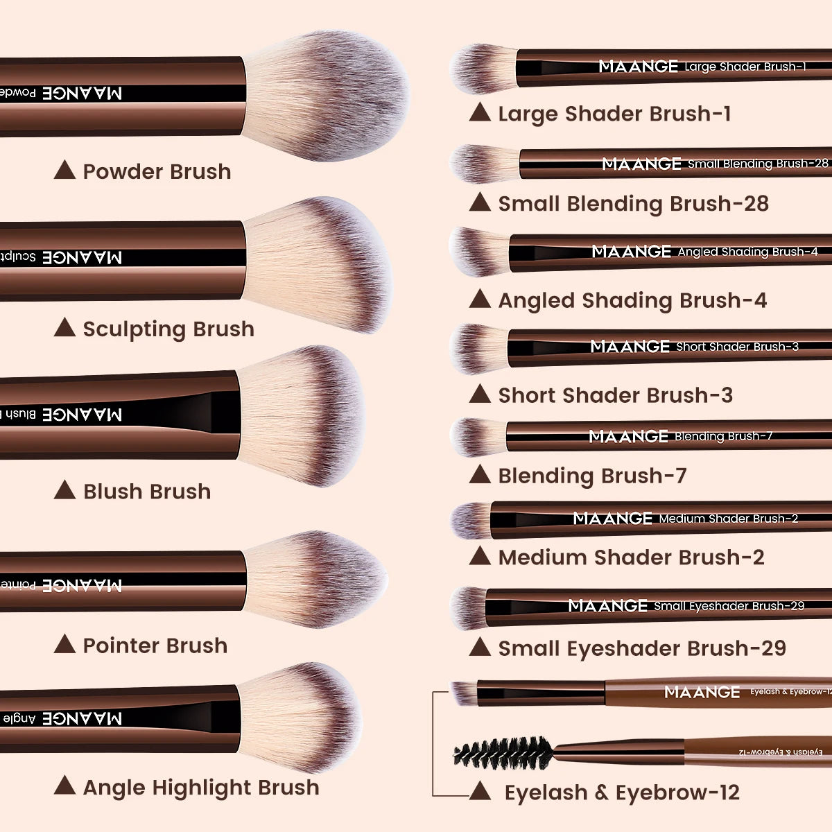 MAANGE 13pcs Premium Synthetic Hairs Makeup Brushes Soft Gentle for Foundation Eyeshadow Powder with 2pcs Air Cushion Puffs Kit