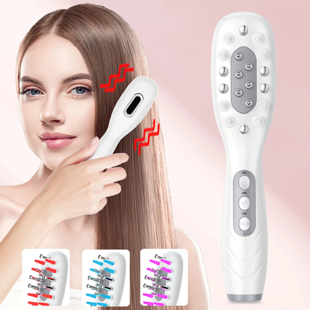 Electric Scalp Massage Comb with LED Light, Vibration & Oil Applicator