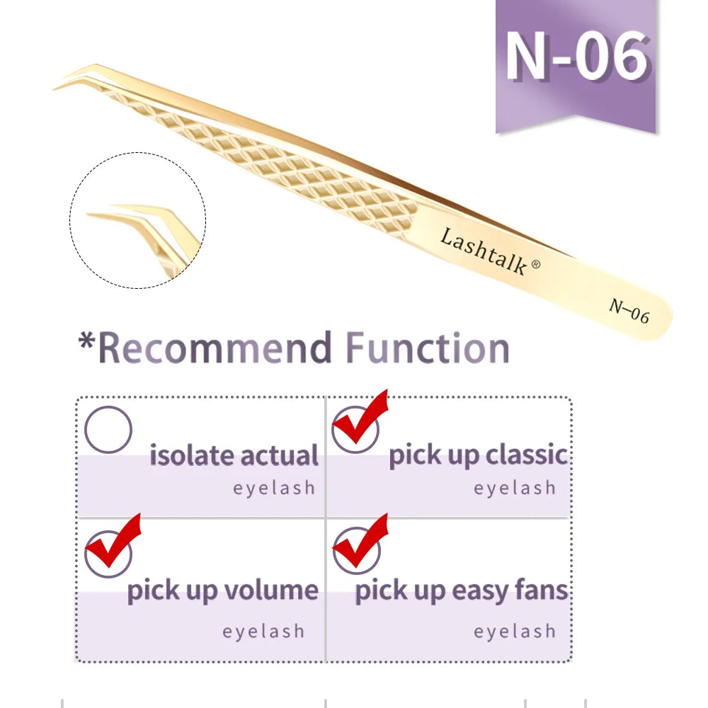 Fiber Tip Eyelash Extension Tweezers - Stainless Steel, Anti-Slip Diamond Grip, Pearl Gold dylinoshop