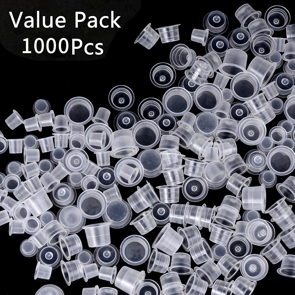 1000 PCS Plastic Disposable Tattoo Ink Cups Pigment Clear Holder Container Cap Tattoo Accessory Permanent Makeup