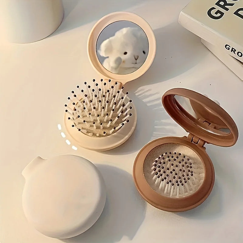Mini Portable Folding Travel Hair Brush with Mirror for Women Lightweight Plastic Dual Fold Design for Outdoor Use Hand Washable dylinoshop