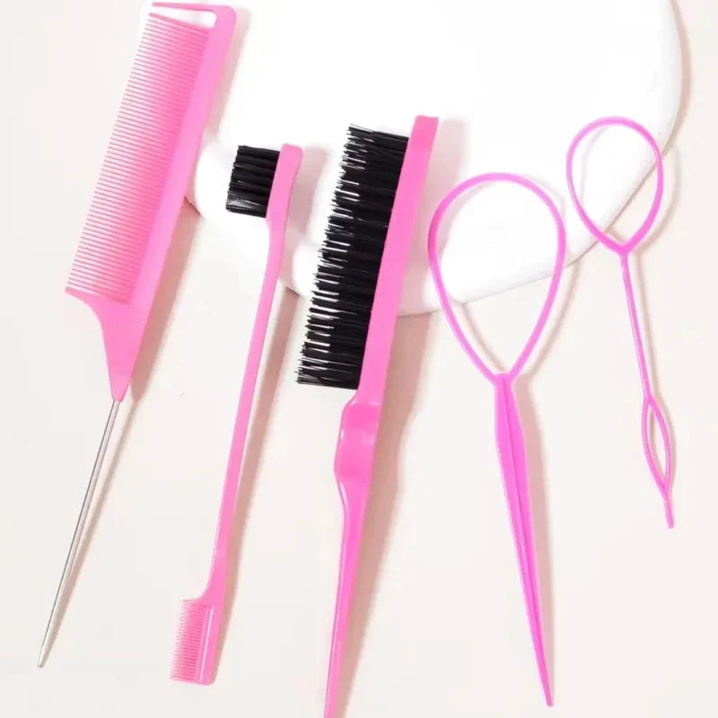 5Pcs Hairdressing Comb Set Pointed Tail Comb Dual Head Eyebrow Brush Triple Row Hair Coiler Salon Styling Tools dylinoshop
