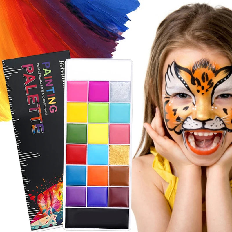 Face Body Oil Paint Painting,20 Colors Face Paint Non-toxic Kids Flash Tattoo Paint with Brush Halloween CosplayArtistic Makeup