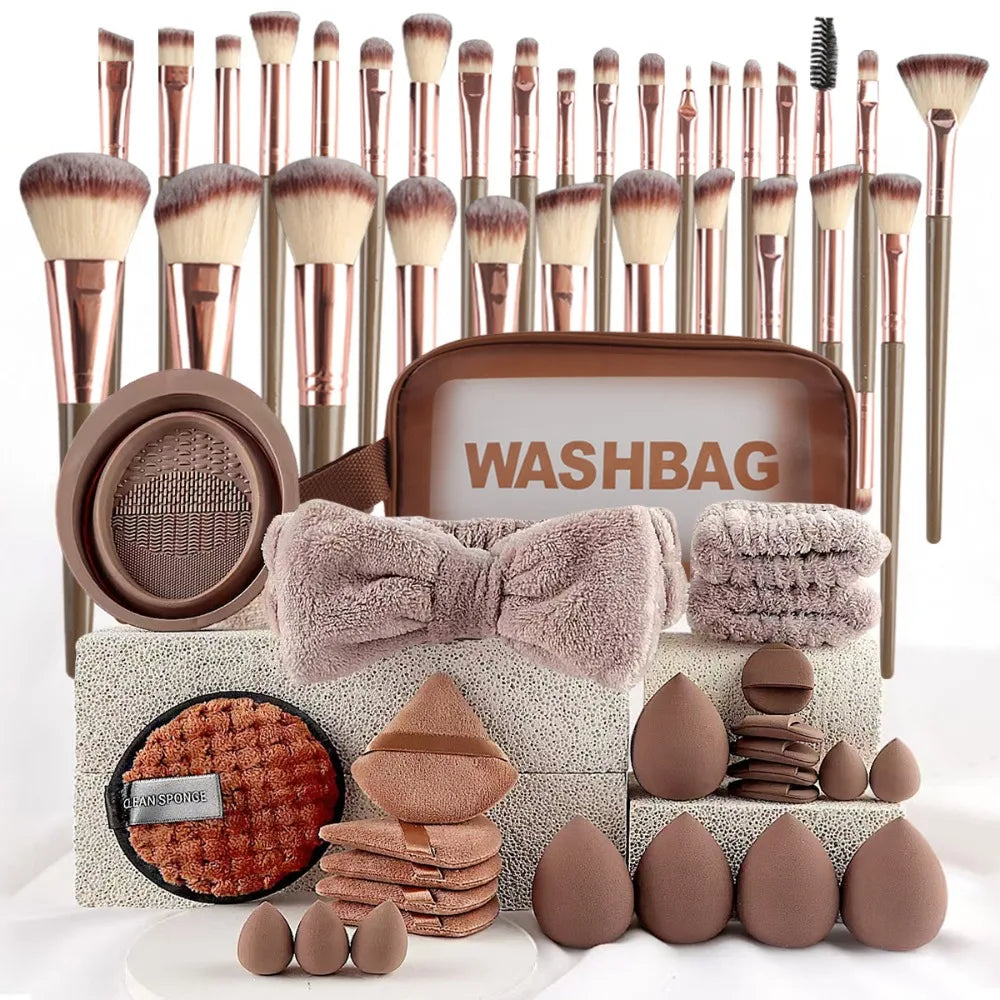 Makeup Brush Set with Headband & Wristband – Soft Synthetic Bristles dylinoshop